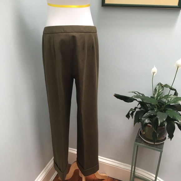 Harvé Benard Green Wool-Blend Trousers - Picture 6 of 8